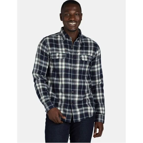 George size small blue and black plaid flannel button down shirt - Picture 1 of 8